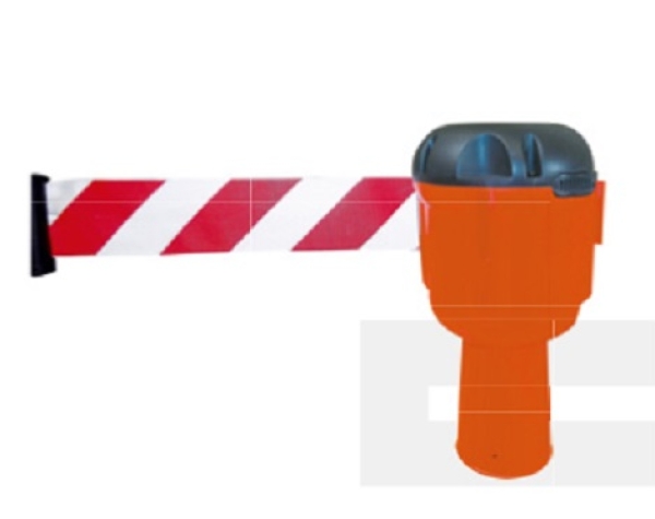 Red head for a bollard with a 12 m warning tape red/white